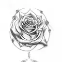  Crossed swords with a wreath of roses tattoo design idea