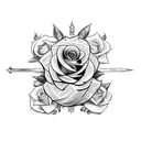  Crossed swords with a wreath of roses tattoo design idea