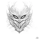 A stylized mask with shattered cracks. tattoo design idea