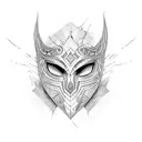 A stylized mask with shattered cracks. tattoo design idea