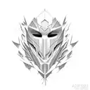 A stylized mask with shattered cracks. tattoo design idea