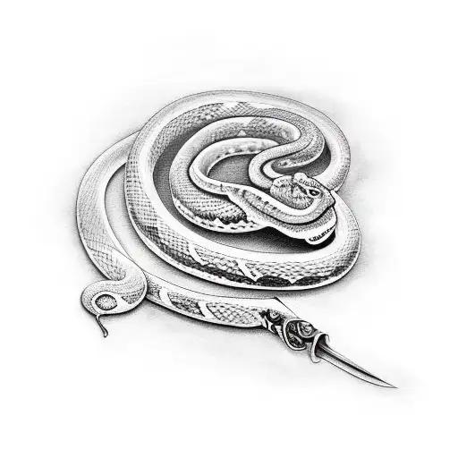 coffin with snake around sword tattoo design idea