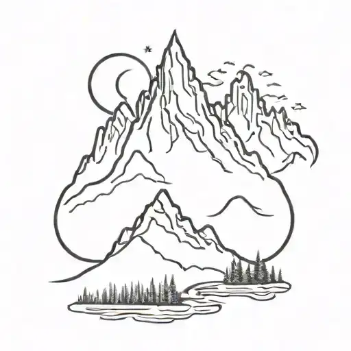 Teton mountains with the sun raising and a river flowing tattoo design idea