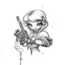smurfette with a gun and book tattoo design idea