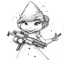smurfette with a gun and book tattoo design idea
