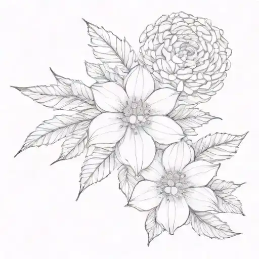 July August November Birth Flower Bouquet tattoo design idea