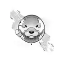 An otter wearing trendy clothing and skateboarding tattoo design idea