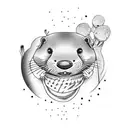 An otter wearing trendy clothing and skateboarding tattoo design idea