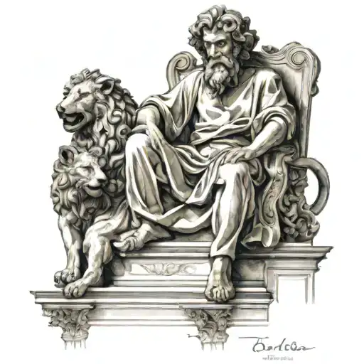 statue of daniel the prophet by gian lorenzo bernini with lions around him as if he was in the lions den praying tattoo design idea