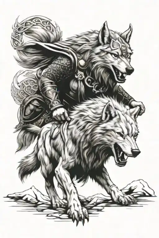 thor y fenrir viking norse wolf tattoo design idea