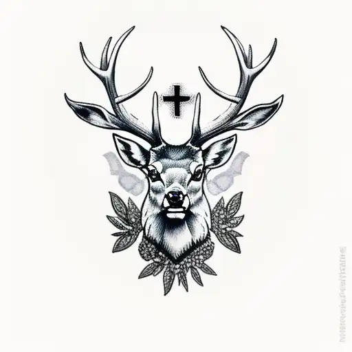 stag head with cross background  tattoo design idea