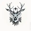 stag head with cross background  tattoo design idea
