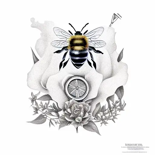 herbs, sewing scissors, pagen wheel of the year,  botanical style bee tattoo design idea