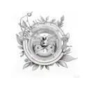 herbs sewing pagen wheel botanical style bee filagree background tattoo design idea