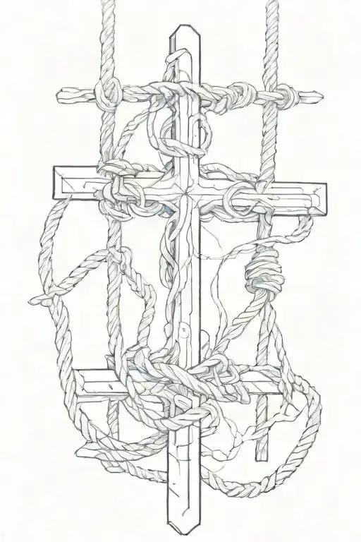 cross a hanging rope tattoo design idea