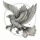 Ikarus soaring through a sky filled with intricate Greek-inspired patterns, representing the pursuit of freedom and ambition tattoo design idea