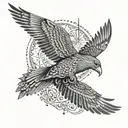 Ikarus soaring through a sky filled with intricate Greek-inspired patterns, representing the pursuit of freedom and ambition tattoo design idea