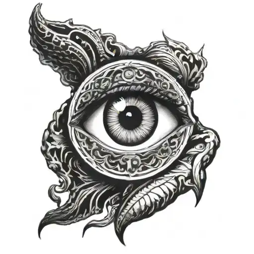 "I'd like a tattoo on my arm featuring an eye on a hand, symbolizing perception and insight. The eye should be central a tattoo design idea
