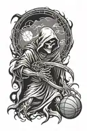 grim reaper with a basketball merging tattoo design idea