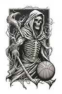 grim reaper with a basketball merging tattoo design idea
