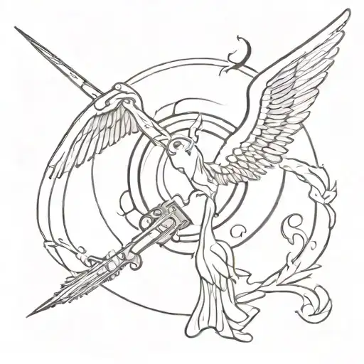 a supernatural show tattoo with the anti possession symbol with angel wings and two western style gun pistols tattoo design idea