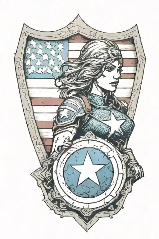 captan america shield woman blue tattoo design idea