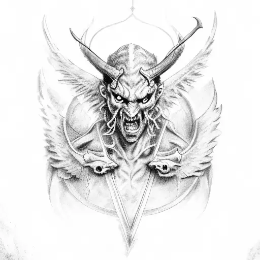 Demon Asmodeus in human form with wings and horns tattoo design idea