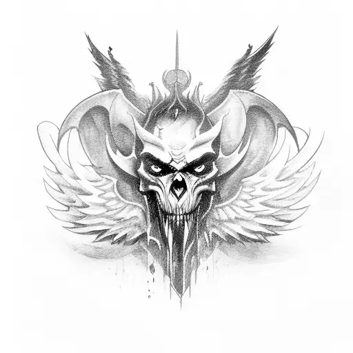 Demon in human form with wings and horns tattoo design idea