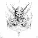 Demon Asmodeus in human form with wings and horns tattoo design idea