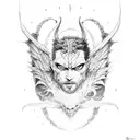 Demon Asmodeus in human form with wings and horns tattoo design idea