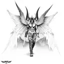 Demon Asmodeus in human form with wings and horns tattoo design idea