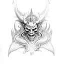 Demon Asmodeus in human form with wings and horns tattoo design idea