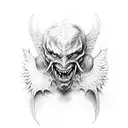 Demon Asmodeus in human form with wings and horns tattoo design idea