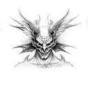 Demon Asmodeus in human form with wings and horns tattoo design idea