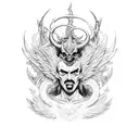 Demon Asmodeus in human form with wings and horns tattoo design idea