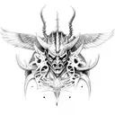 Demon Asmodeus in human form with wings and horns tattoo design idea
