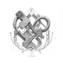 A carpenter's tools intertwined with cultural symbols tattoo design idea