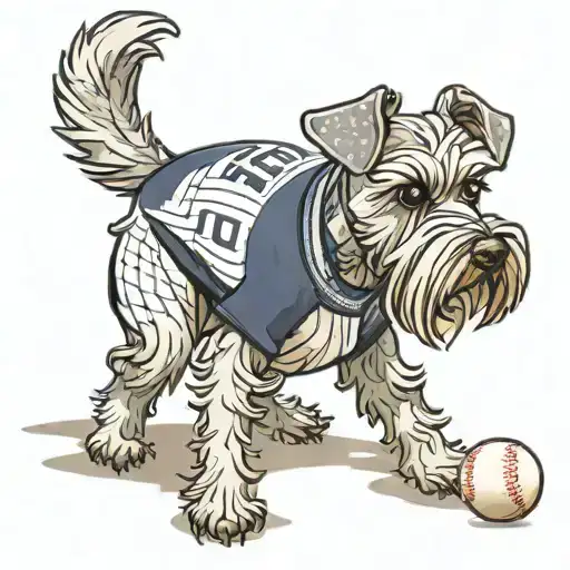 miniature schnauzer playing baseball wearing a new york yankees jersey  tattoo design idea