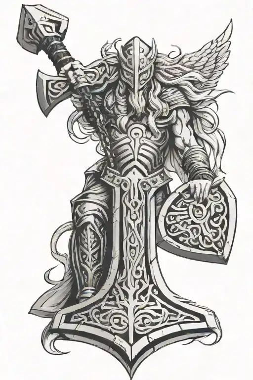 Thor hammer Viking feminine tattoo design idea