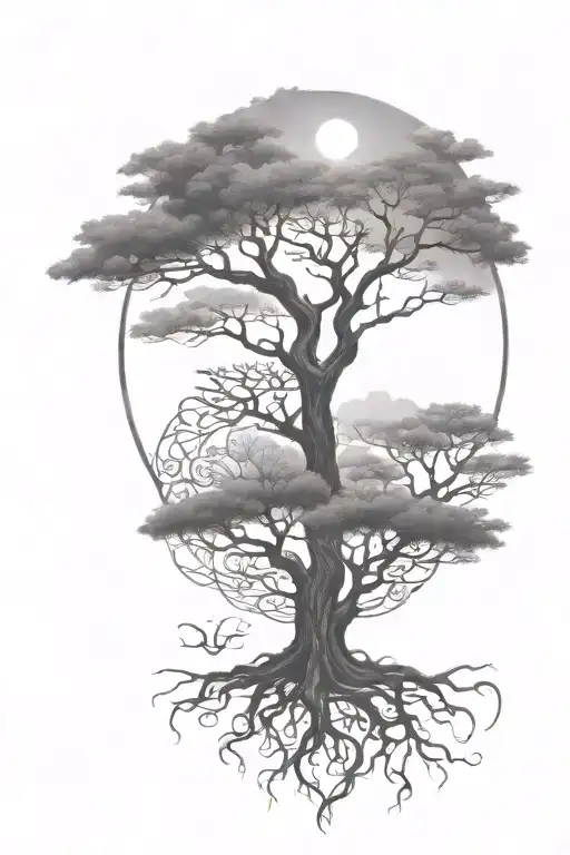 tree of life sunshine forest Viking feminine tattoo design idea