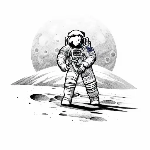 An astronaut playing a guitar on a lunar surface tattoo design idea