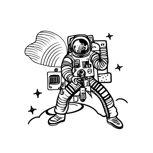 An astronaut playing a guitar on a lunar surface tattoo design idea