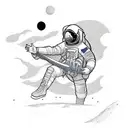 An astronaut playing a guitar on a lunar surface tattoo design idea