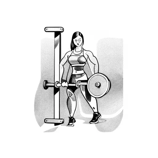 A futuristic female athlete lifting weights with a sleek sports car in the background tattoo design idea