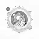 line with sea, mountain, sun, moon, wolf tattoo design idea