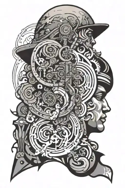 An abstract representation of a soldier's journey through PTSD, downward spiral, igy6 tattoo design idea