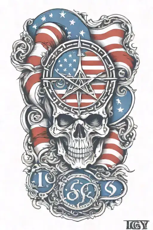 'IGY6' An intricate tattoo design featuring a blend of the IGY6 ';IGY6' symbol and us flag ;IGY6 tattoo design idea