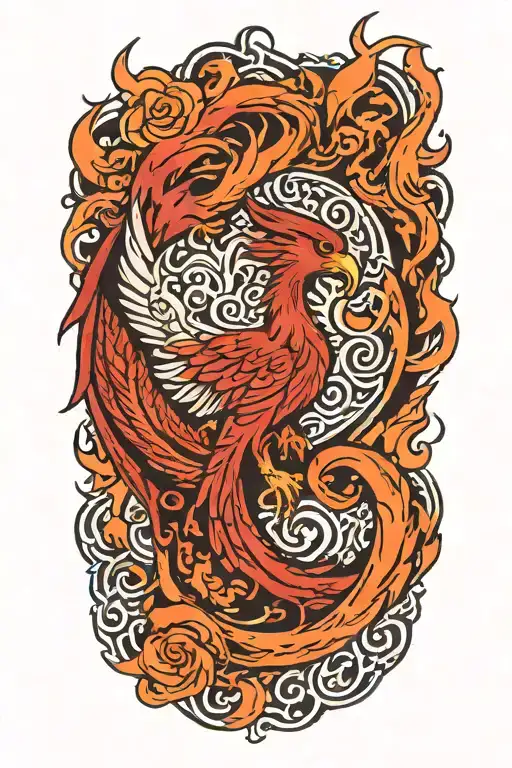 A traditional style tattoo of a phoenix rising from the ashes,  with the letters 'IGY6' us flag tattoo design idea