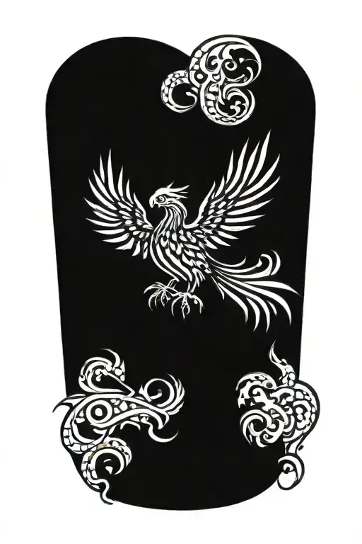 A phoenix rising from the ashes,  with the letters 'IGY6' us flag tattoo design idea