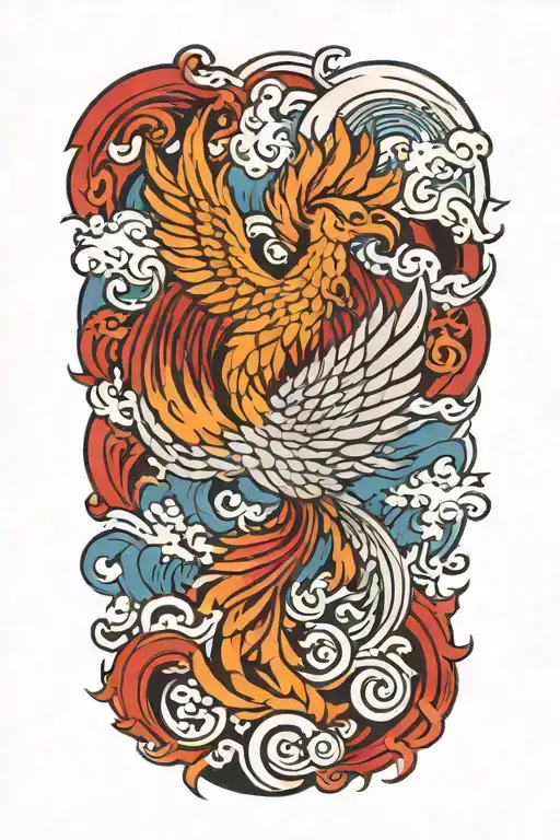 A traditional style tattoo of a phoenix rising from the ashes,  with the letters 'IGY6' us flag tattoo design idea